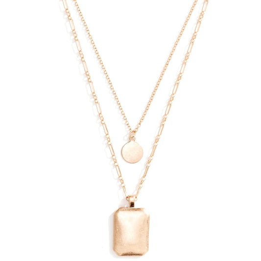 Double Layer Gold Rectangle Necklace - Lazy Daisy Boutique