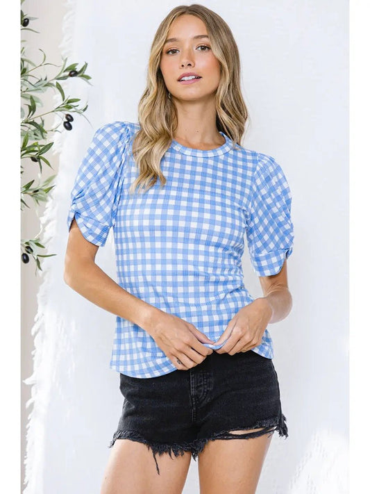 Gingham Sky Top - Polished Boutique