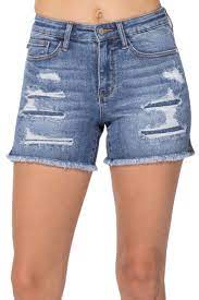 Judy Blue Denim Patch Cutoff Shorts - Polished Boutique