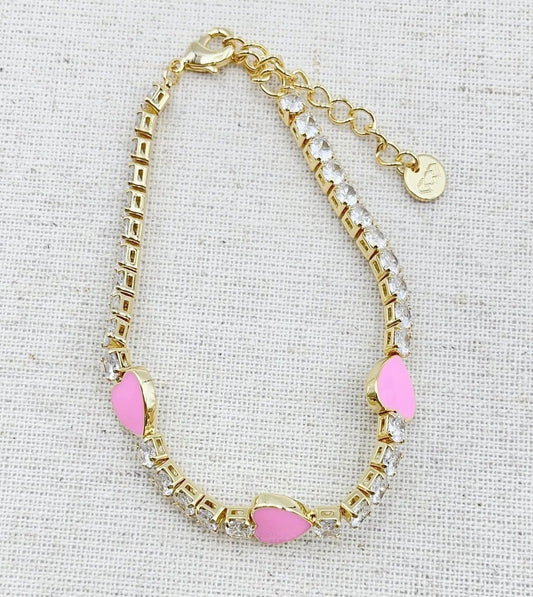 Pink Heart Crystal Bracelet - Lazy Daisy Boutique