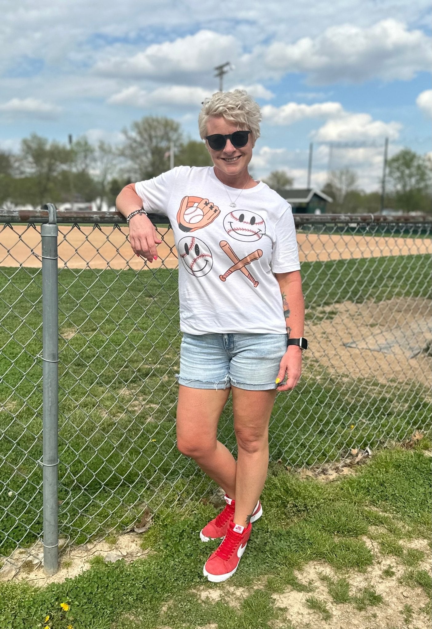 Smile Baseball Graphic Tee - Lazy Daisy Boutique