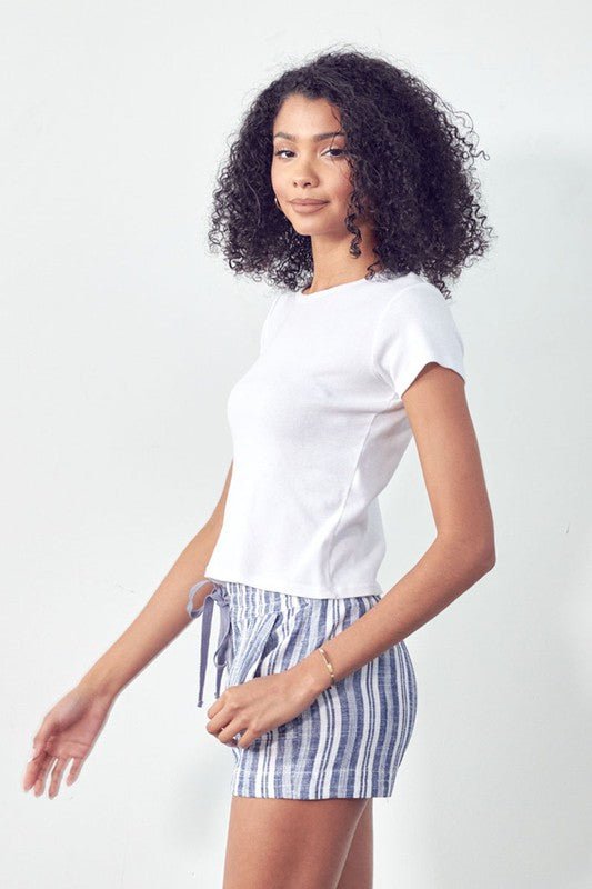 Striped Linen Drawstring Shorts - Polished Boutique